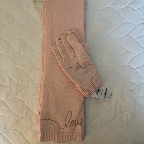 Macy's Accessories - Macy's Pink Love Embroidered Gloves and Scarf Set